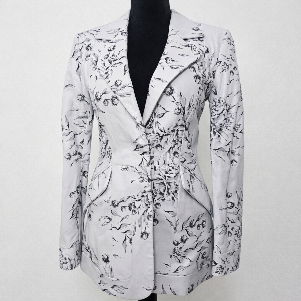 Olivia Palermo Floral Tailored Blazer Jacket Black White Xs Nwt $480